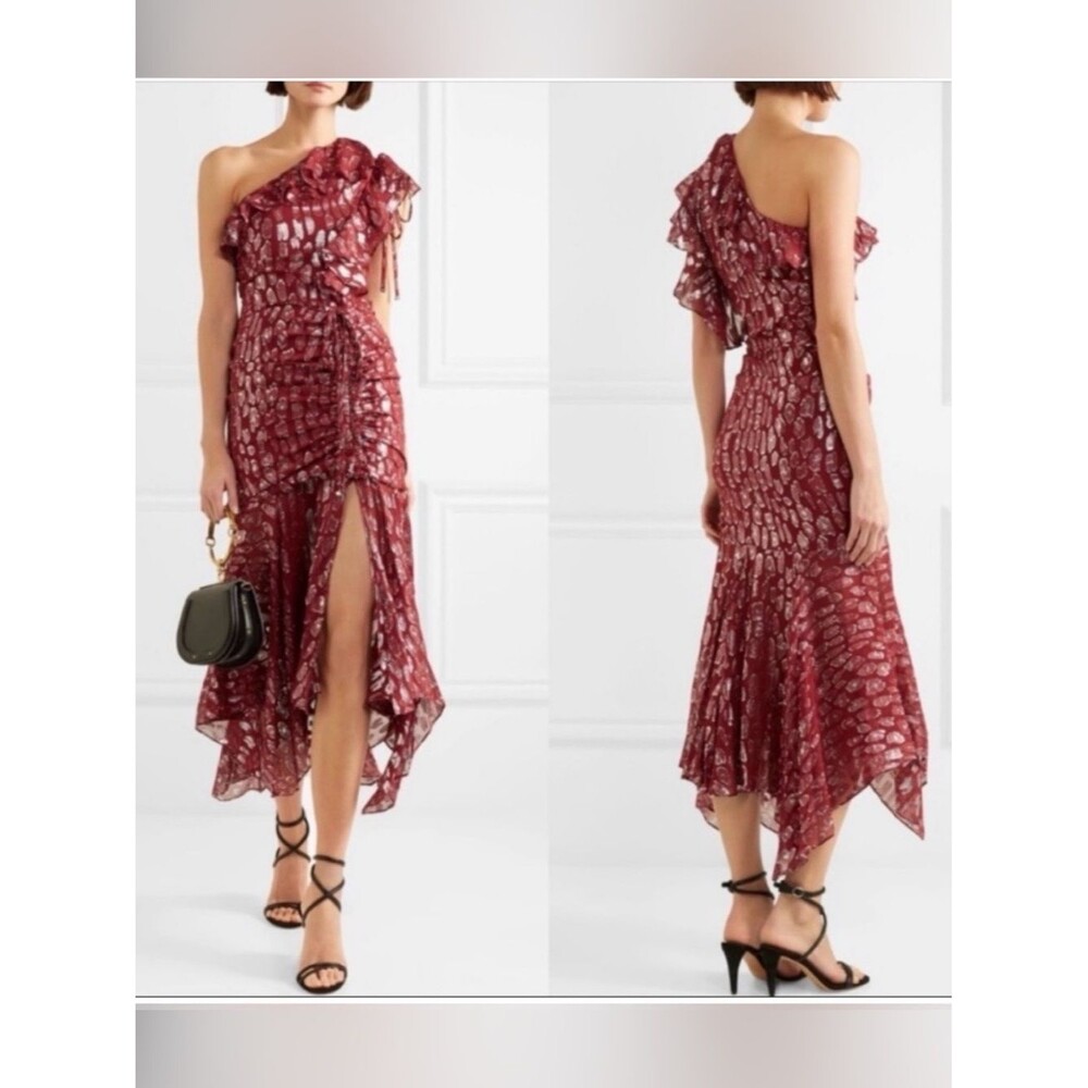 Veronica Beard Leighton Silk One Shoulder Dress Ruche Ruffle Ruched Size 8 - Picture 16 of 16